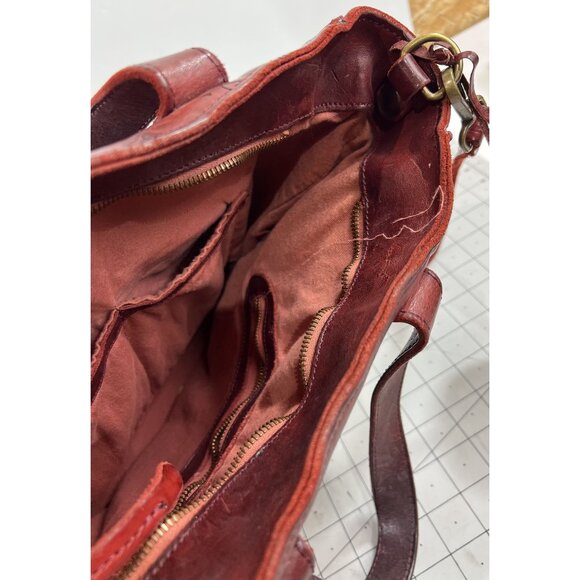MALEDETTI TOSCANI Florence ITALY Tooled Red Leather Tote Bag Purse - Picture 11 of 15